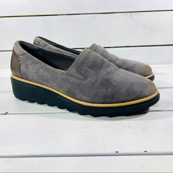 clarks grey loafers